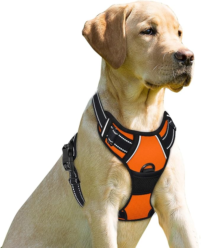 BARKBAY No Pull Dog Harness Front Clip Heavy Duty Reflective Easy Control Handle for Large Dog Walking(Orange,XS)