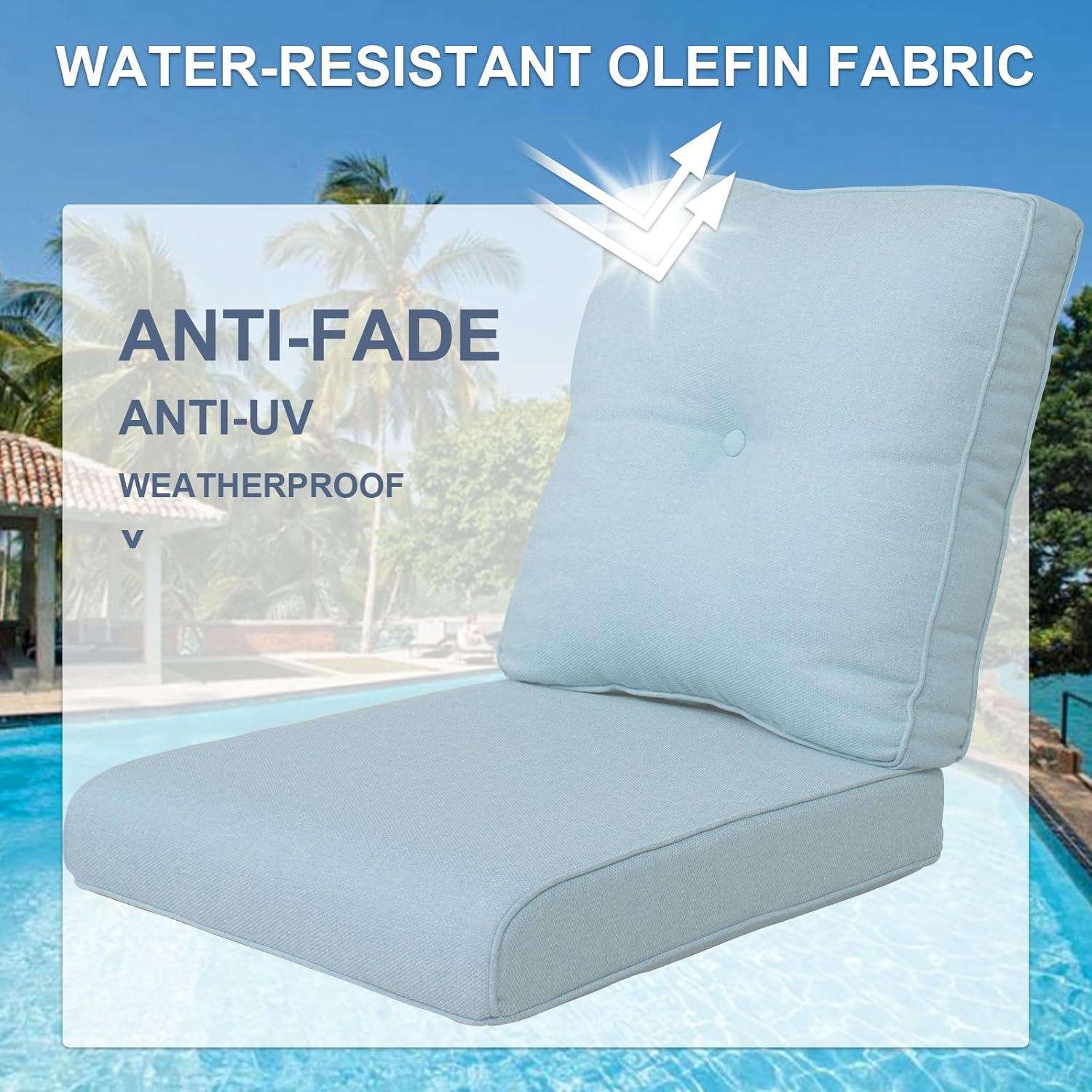 Rilyson Patio Cushions for Outdoor Furniture - 22×24 Inches High Back and Deep Seating Outdoor Cushion for Patio Chairs Sofa Couch Loveseat Water Resistant(Sky Blue/2 Set/Button)