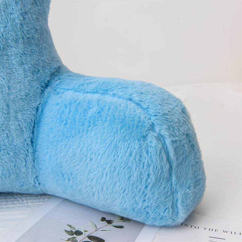 A Nice Night Faux Fur Reading Pillow Bed Wedge Large Adult Children Backrest with Arms Back Support for Sitting Up in Bed/Couch for Bedrest,Babyblue