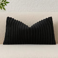 Kevin Textile Soft Plush 14x24 Inch Lumbar Pillow Cover 1 Pack, Luxury Fluffy Faux Fur Striped Flannel Rectangle Cushion Case for Couch Sofa Chair Bed Home Decor, Black