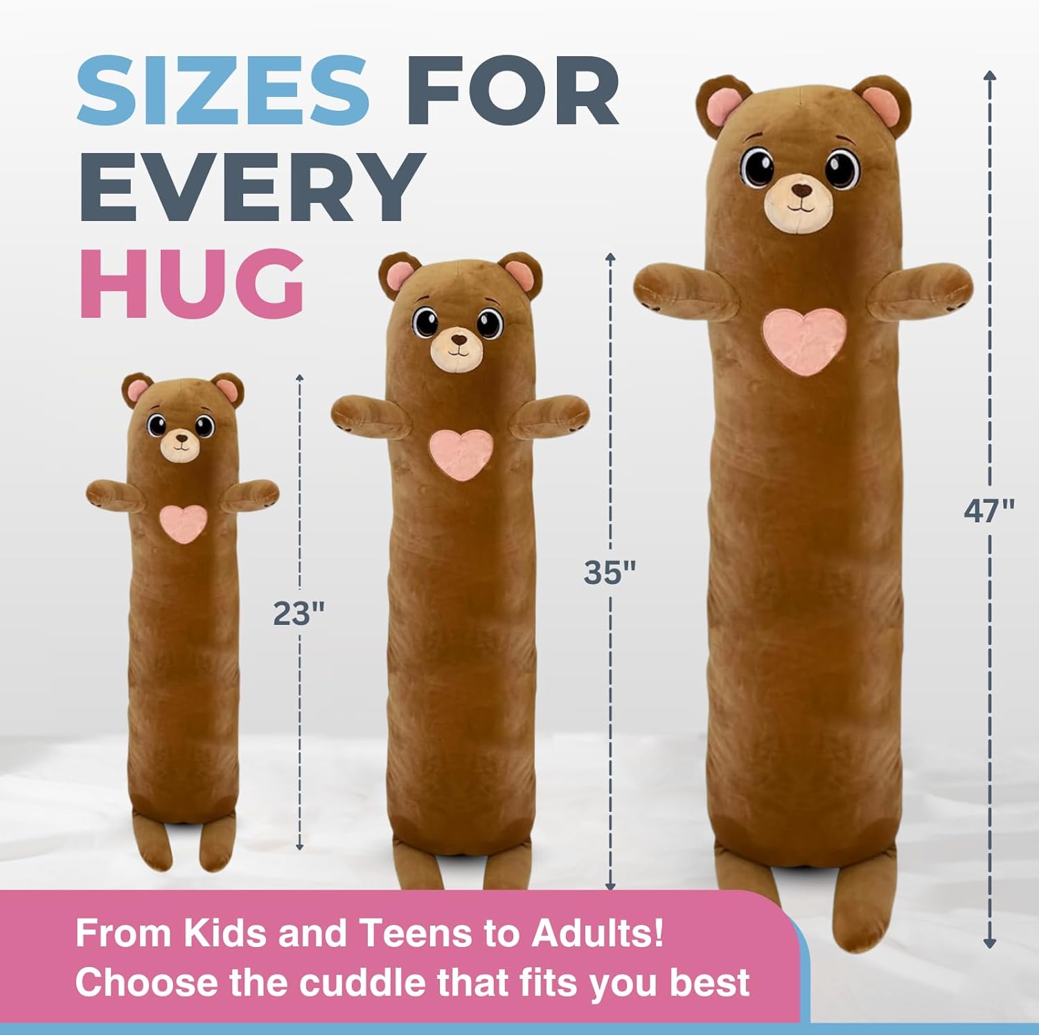Bear Plush Body Pillow for Kids | Long Stuffed Animal Cuddle Pillow | Soft Hugging Toy | Plushie Gift for Girls & Boys | Long Plush Body Pillow for Sleep & Comfort | Small, 23 Inches