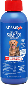 Adams Plus Flea & Tick Shampoo with Precor for Cats, Kittens, Dogs & Puppies Over 12 Weeks Of Age |Sensitive Skin Flea Treatment for Dogs & Cats |Kills Adult Fleas, Flea Eggs, Ticks, and Lice |6 Oz