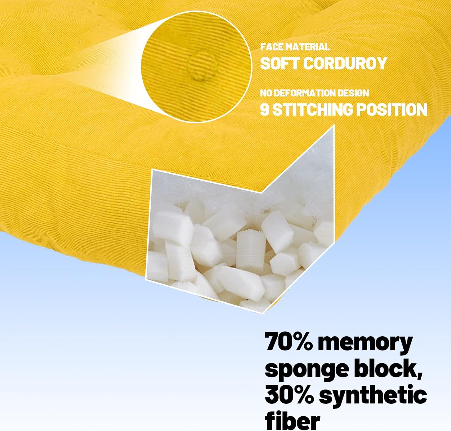 Meditation Floor Pillow Set of 2, Square Large Pillows Seating for Adults, Tufted Corduroy Cushion for Tatami Living Room, 22x22 Inch FP-Yellow