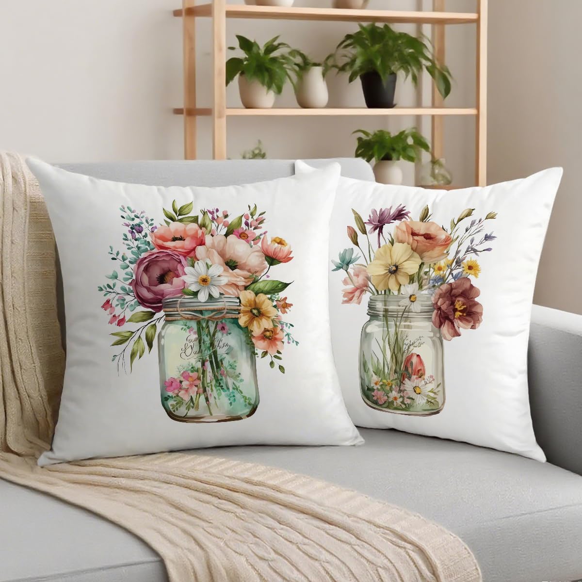 2 Pcs Pink Red Roses Floral Vase Decorative Outdoor Pillowcase, Modern Floral Square Decorative Throw Pillow Cover for Women Friend Sister Coworker Birthday Christmas Mothers Day Friendship Gifts