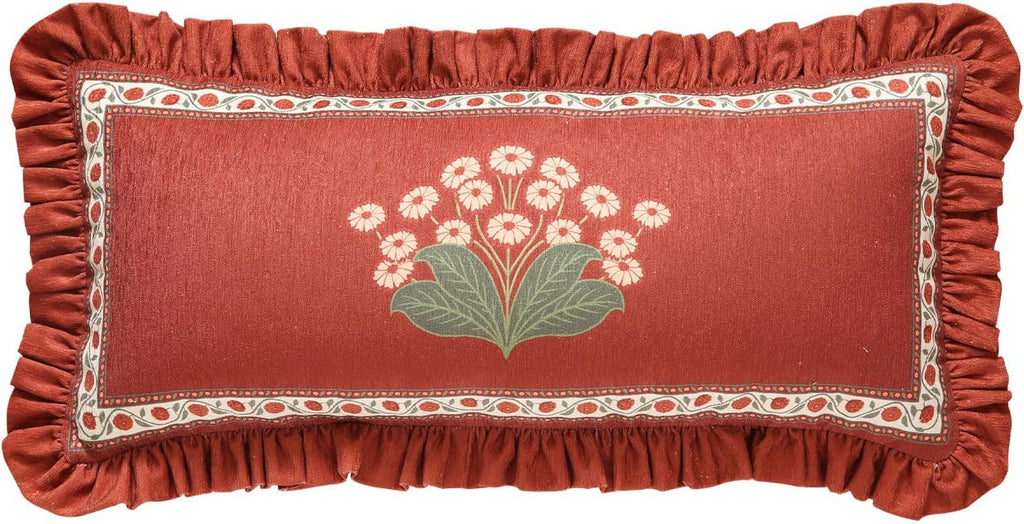 Rectangle Throw Pillow Covers,Red Cozy Velvet with Leaves and Floral Pattern Pillowcases,Decoration Long Lumbar Pillows Cushion Covers for Living Room Couch Sofa Bed Car Chair,12"x28"