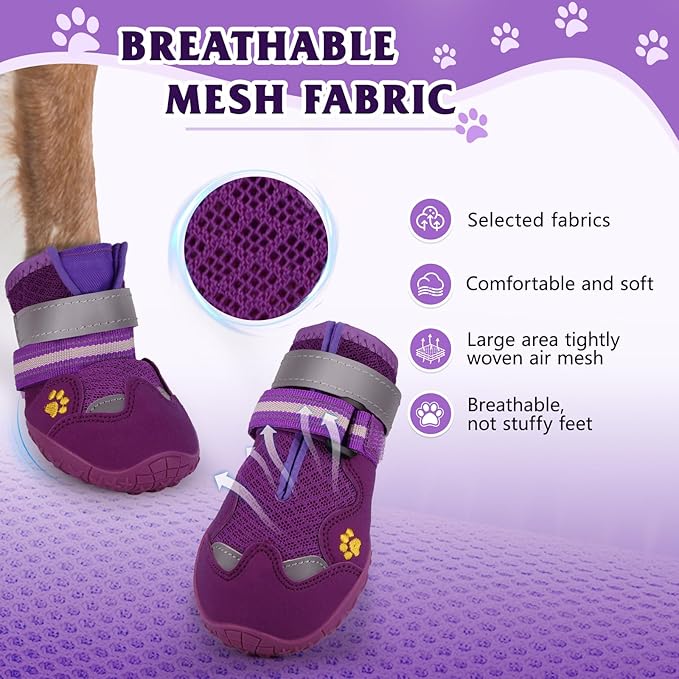 Dog Shoes for Large Medium Small Dog, Mesh Breathable Dog Shoes for Hot Pavement, Anti-Slip Dogs Boots Paw Protectors with Reflective for Outdoor Walking Indoor Hardfloors (Size 2)