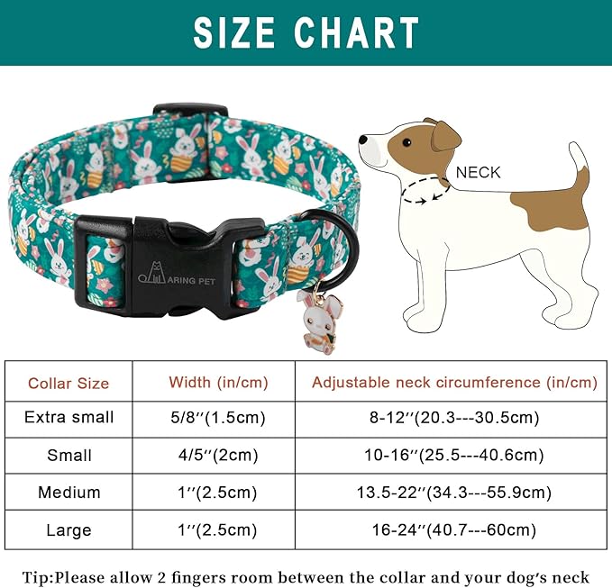 ARING PET Easter Dog Collar-Cute Green Easter Eggs Dog Collar, Adjustable Carrot&Rabbit Pet Collars Puppy Collar Gifts with Quick Release Buckle for Girl&Boy Dogs