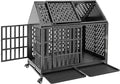 42 Inch Heavy Duty Dog Crate with Self-Locking Latch for High Anxiety Dogs, Indestructible Large Kennel Indoor with Pointed Roof, Removable Trays and Lockable Wheels, Chew Proof Cage