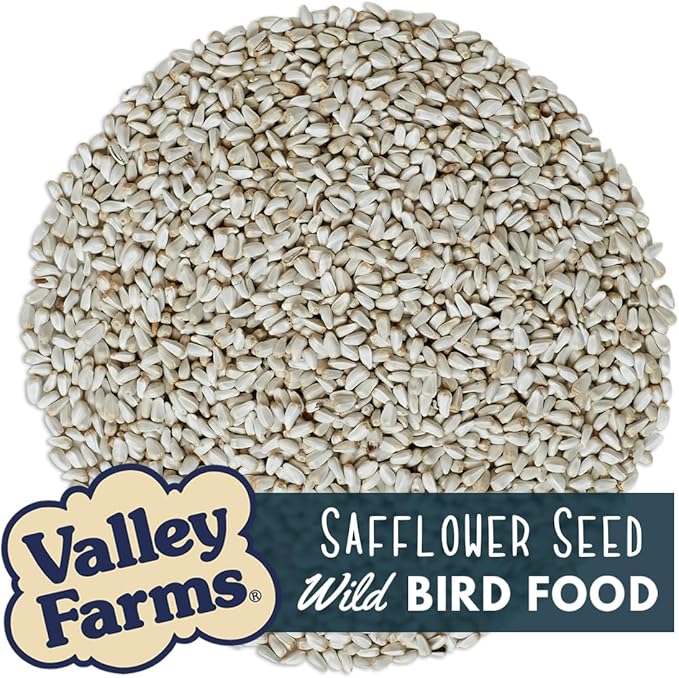 Valley Farms Safflower Seed Wild Bird Food (15 LB) for Outside Feeders, Safflower Bird Seed for Cardinals, Grosebeaks, and Buntings, Cardinal Birdseed for Ourtside Feeders