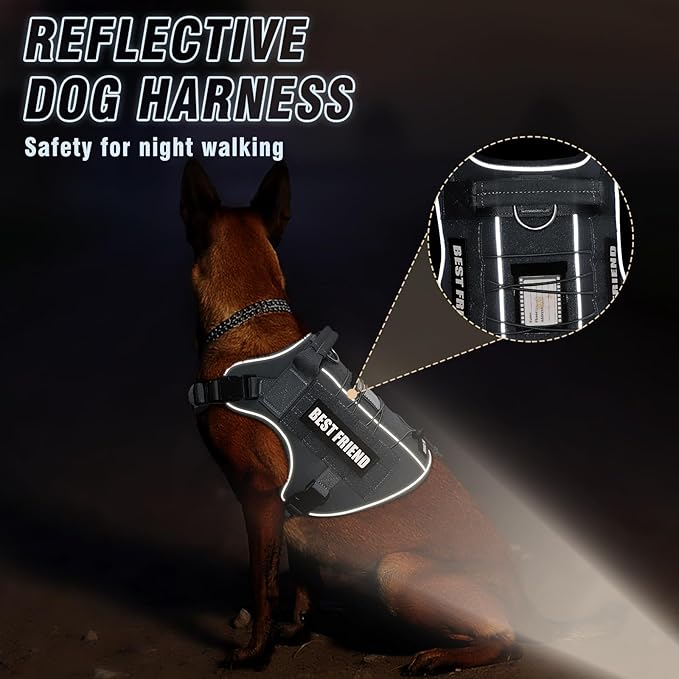 Tactical Dog Harness Small Sized Dog,No Pull Military Dog Vest with Handle,Reflective Heavy Duty Pet Harness for Walking Hiking Training Gray S