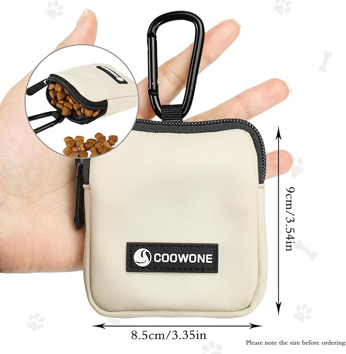 Waterproof Dog Treat Pouch, Dog Training Treat Pouch Built in Poop Bag Dispenser Adjustable Shoulder Bag (BLK) (Beige Small Pouch)