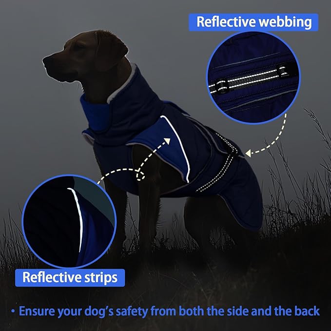 MIGOHI Thermal Large Dog Fleece Jacket - Rainproof Coat for Large Dogs, Thick Dog Winter Coat,Snow Jacket for Dogs Windproof for Hunting Camping,Windy Chilly Days,Doberman,Great Dane,3XL,DarkBlue