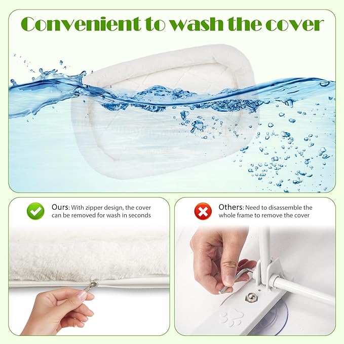 keny Cat Window Perch with Soft Plush Cushion Bed, Cordless Cat Window Hammock with 3.54" Larger Suction Cups, Easy to Assemble Cat Window Bed Seat for Indoor Cats, White