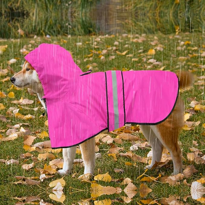 Reflective Puppy Raincoat - Waterproof Adjustable Pet Hooded Slicker Poncho Raincoats Jacket, Lightweight Dog Rain Coat(Pink, Small)