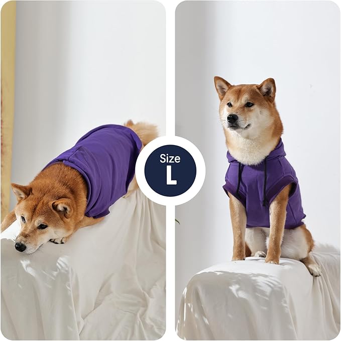 IECOii Dog Hoodie Medium Size Dog, Medium Dogs Sweater with Hood, Soft Pullover Hooded Sweatshirt for Dogs Boy and Girl Indoor & Outdoor, Machine Washable, Purple, Large (No Fleece Lined)