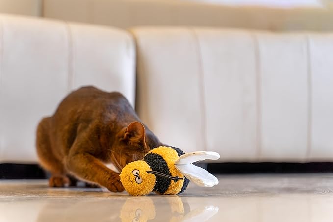 Interactive Catnip Cat Plush Toy, Insect Theme, 5'', for All Breed Size Cats (Bee)