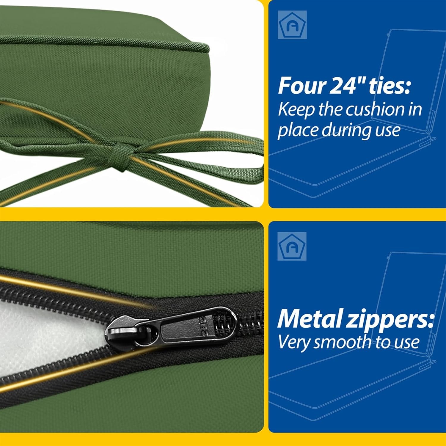 AAAAAcessories Outdoor Chaise Lounge Cushions, Waterproof, Fade-Resistant Patio Furniture Replacement Cushions, 74" x 23" x 3", Dark Moss Green