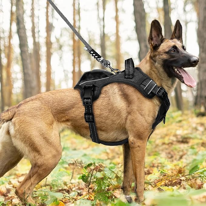 No Pull Dog Harness Medium Sized Dog for Service, Easy Walk, Training - Adjustable Reflective Dog Vest with Handle Easy Control - No Choke Metal Buckled Pet Harness (Black, Medium)