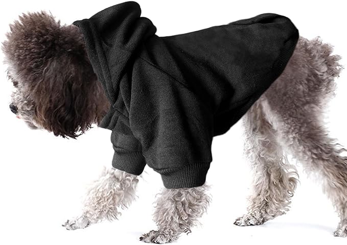 Jecikelon Winter Dog Hoodie Sweatshirts with Pockets Warm Dog Clothes for Small Dogs Chihuahua Coat Clothing Puppy Cat Custume (Black, X-Small)
