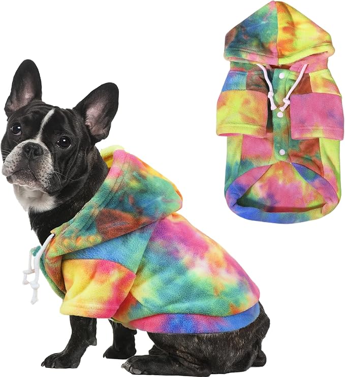 Mklhgty Tie Dye Dog Hoodie, Winter Coat for Small Dogs - Ultra-Soft Adjustable Warm Hood, Breathable Comfort Fabric for Daily Use
