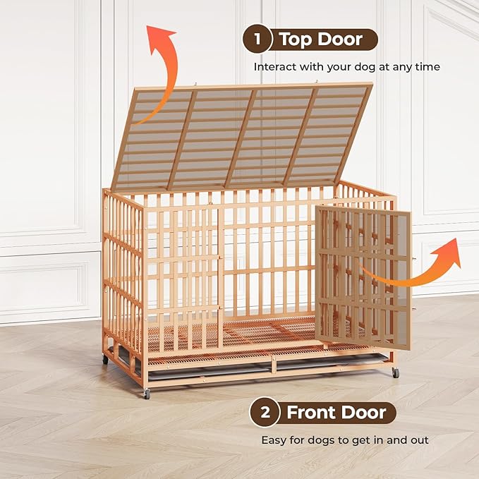 48IN Heavy Duty Dog Crate Steel Escape Proof, Indoor Double Door High Anxiety Cage Removable Tray, Extra Large,Orange