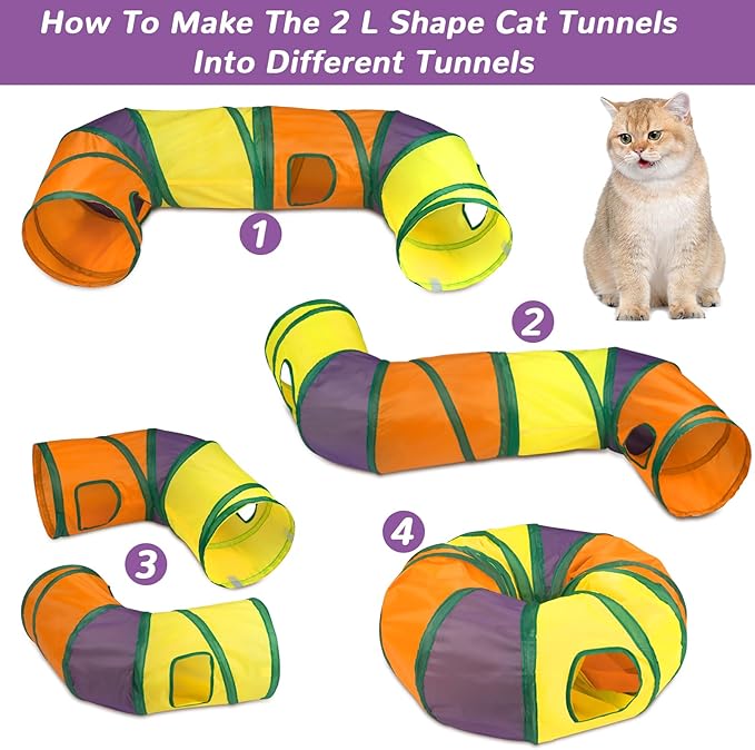 Retro Shaw Cat Toys Kitten Toys, Interactive Cat Tunnels Toy for Indoor Cats Kitty, Kitten Tube Tent Feather Wand Teaser Bell Fuzzy Ball Springs Mouse (33 Pcs Large Cat Tunnel Toys Set)