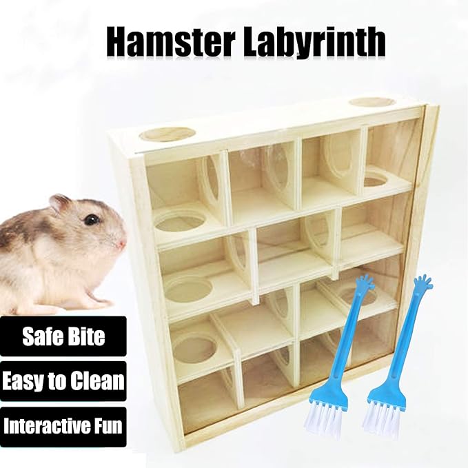 Allazone Wooden Maze Tunnel Toy with Cover, Small Pet Animals Sport Toy Funny Toy for Mice Dwarf Hamster Small Gerbil
