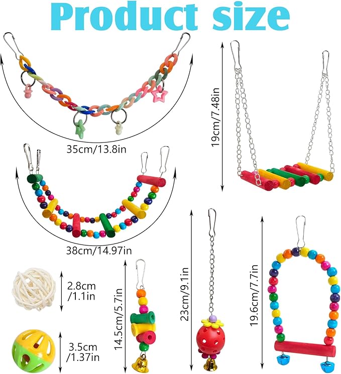 Hamiledyi 17Pcs Parrot Swing Toys Perches Platform with Bird Climbing Ladder Chewing Hanging Standing Colorful Toys Cage Accessories for Parakeet, Conure, Finch, Lovebirds, Budgie, Canary