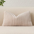 Kevin Textile Soft Plush 14x24 Inch Lumbar Pillow Cover 1 Pack, Luxury Fluffy Faux Fur Striped Flannel Rectangle Cushion Case for Couch Sofa Chair Bed Home Decor, Beige