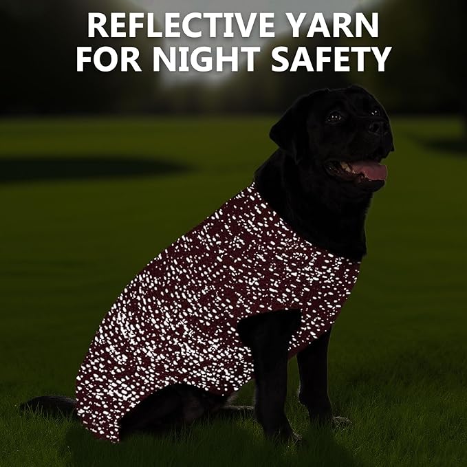 KYEESE Dog Sweater with Leash Hole for Small Dogs Male Warm Pullover with Reflective Yarn Soft Knit Pullover Boy Dog Coats Cozy Lightweight Thick Sweater Pet Indoor Outdoor Wear,Dark Red,Small