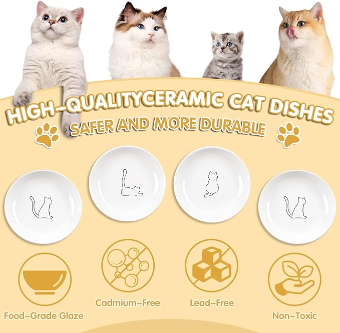 6 Pack Cat Food Bowl, Ceramic Cat Bowls, Anti Whisker Fatigue Cats Bowl Set,5.5 Inches Shallow Wide Kitten Plates for Food and Water