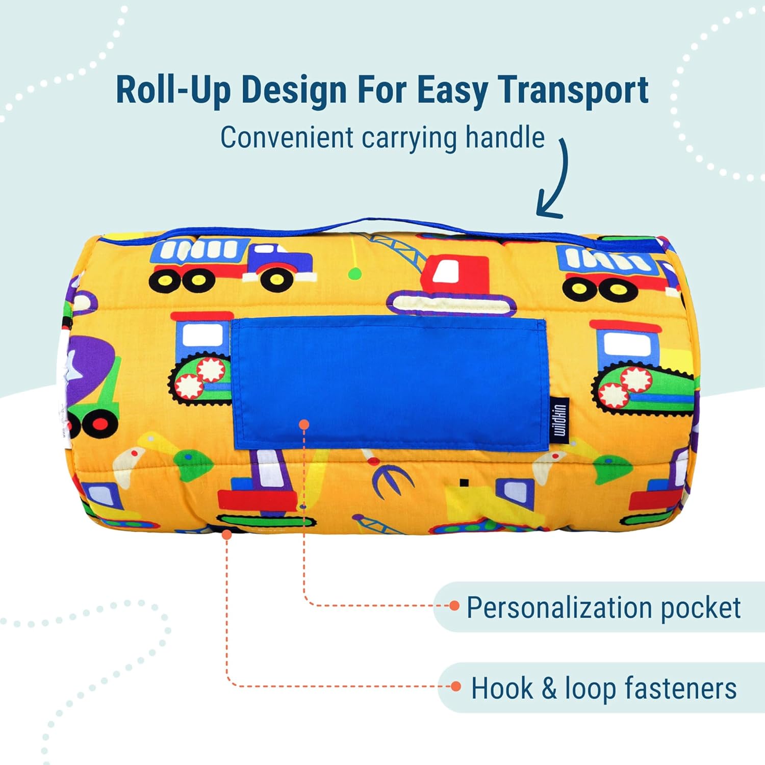 Wildkin Kids Original Nap Mat – Cozy Kids Sleep Mat with Pillow, Ideal for School & Travel - Under Construction
