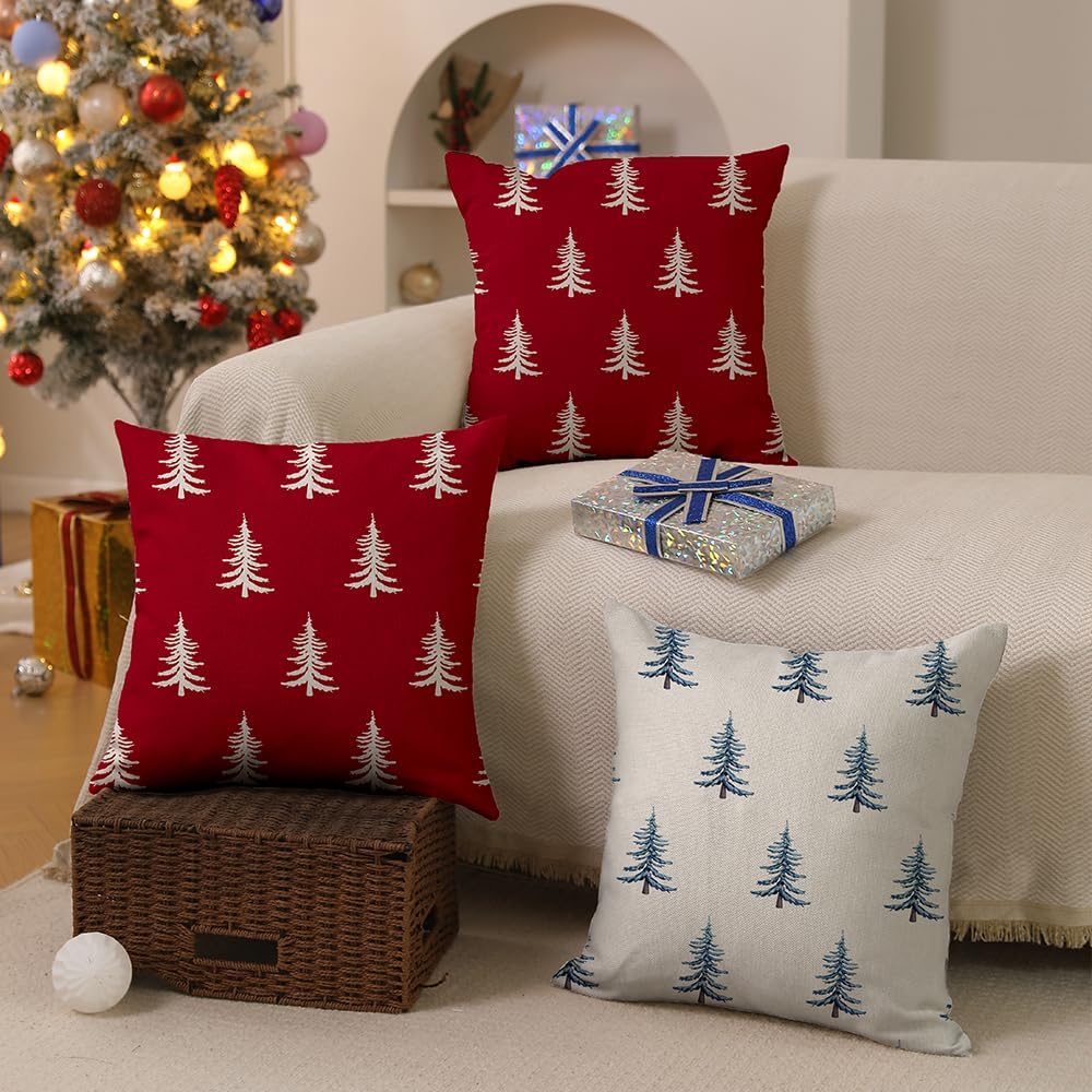 DFXSZ Christmas Pillow Covers 18x18 inch Set of 2 Christmas Tree Decorative Red Throw Pillow Covers Winter Famliy Decoration for Home Couch TH-30K18