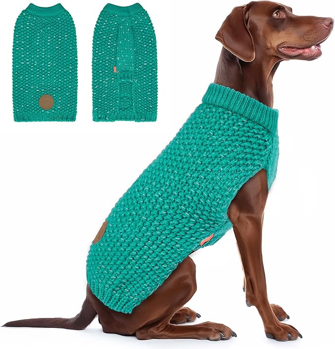 KYEESE Dog Christmas Sweater for Large Dogs with Leash Hole Warm Pullover with Reflective Yarn Male Thick Stretchy Knitwear Winter Soft Pet Coat boy Cold Weather Comfy Dog Sweaters, Green,XXX-Large