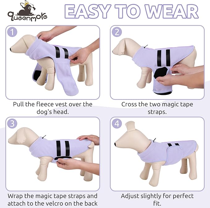 Queenmore Small Dog Sweater, Soft Fleece Vest Pullover Dog Jacket with Leash Hole, Warm Winter Dogs Clothes Cold Weather Doggy Dachshund Sweaters for Small Doggy Cats Boy or Girl (Lilac, S)