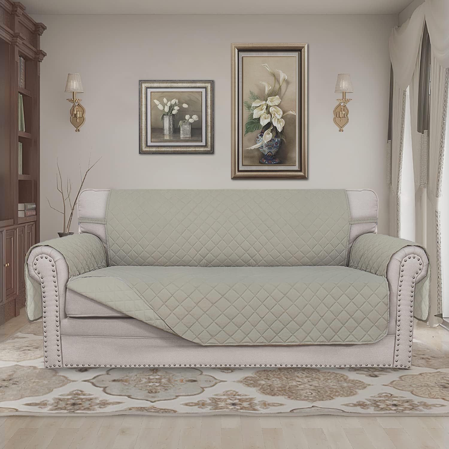 Easy-Going Sofa Slipcover Reversible Loveseat Sofa Cover Couch Cover for 2 Cushion Couch Furniture Protector with Elastic Straps for Pets Kids Dog Cat (Oversized Loveseat, Beige/Beige)