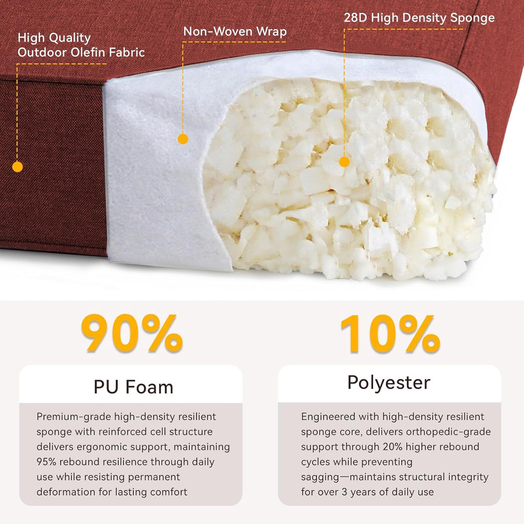 6" Thick Outdoor Chair Cushions - 22"* 24" Patio Furniture Cushions with Water Resistant & Removable Cover, 28D High Density Sponge Patio Cushion for Outdoor Furniture Couch Chair Red