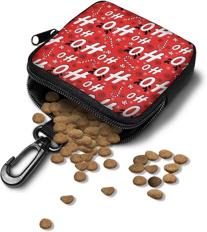 KEIAHUAN Christmas Dog Treat Pouch Small Bag Portable Training Walking Treat Bag for Puppies with Clasp Christmas Hohoho Hand Free Pet Snack Bag for Walking Hiking Traveling