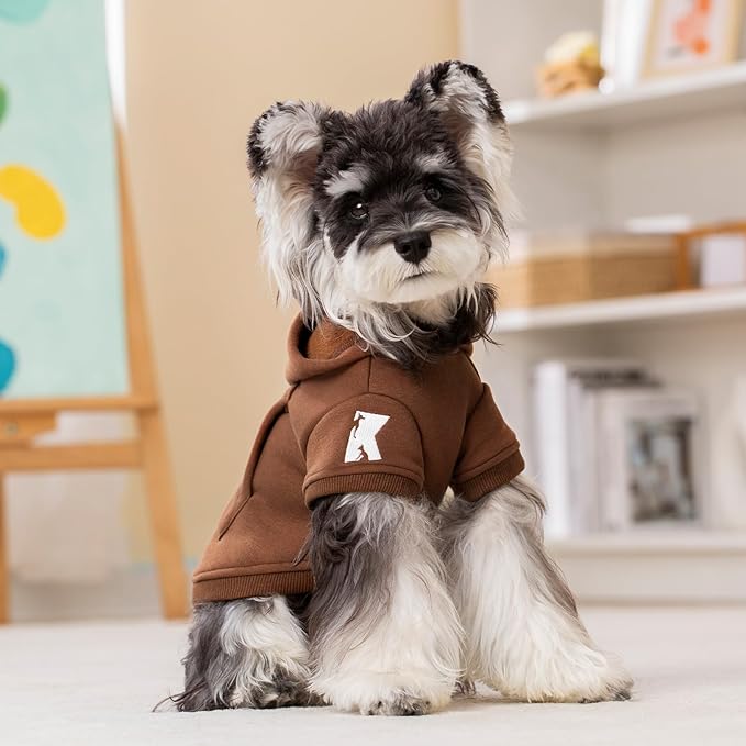 Koneseve Dog Hoodie & Cat Sweater, Warm Fleece Hooded Soft Winter Sweatshirt for All Breeds, Cozy Pet Clothes, Brown, L