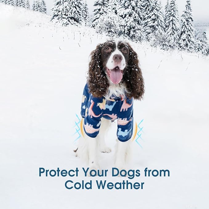 ROZKITCH Dog Fleece Jacket Soft Fleece Pullover Pajamas, Pet Windproof Warm Cold Weather Jacket Vest with Reflective Zipper, Jumpsuit Apparel Outfit Clothes for Extra Large Dog Dinosaur 4XL