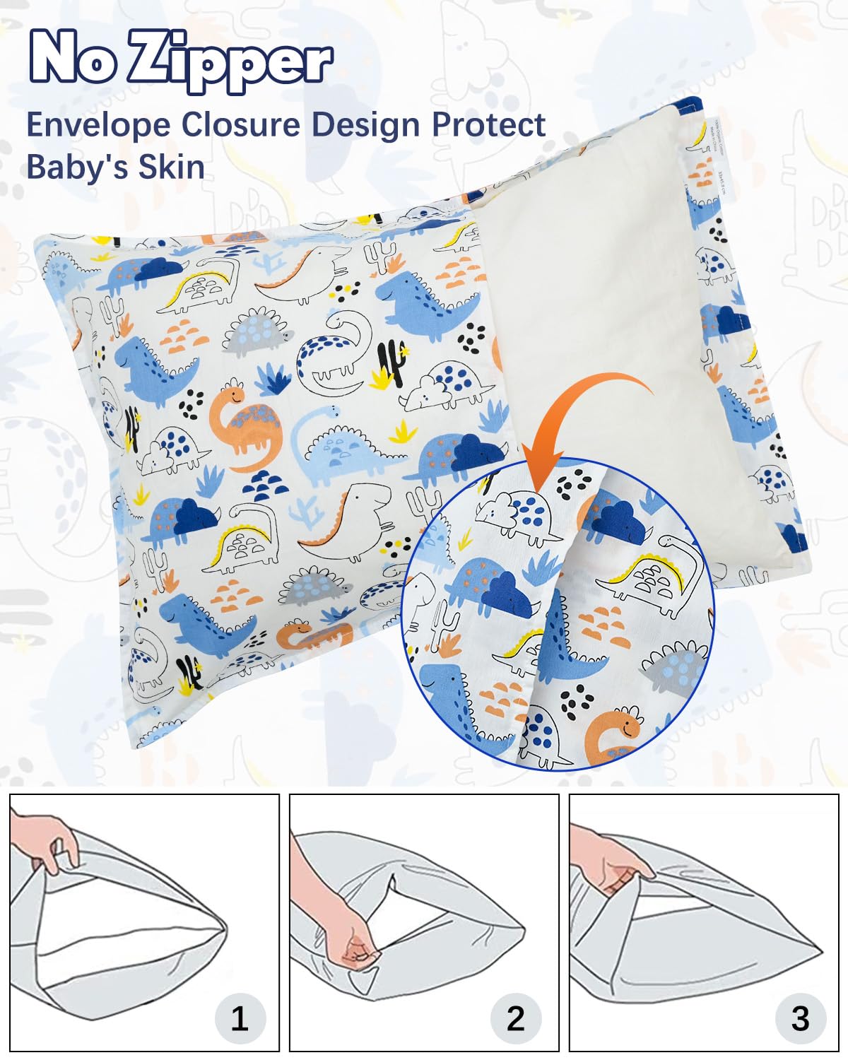 ALVABABY Toddler Pillowcases 2 Pack Organic Cotton Kids Pillow Cover Fit 13"x 18" or 12"x19" Envelope for Girl Boy Sleepy Travel