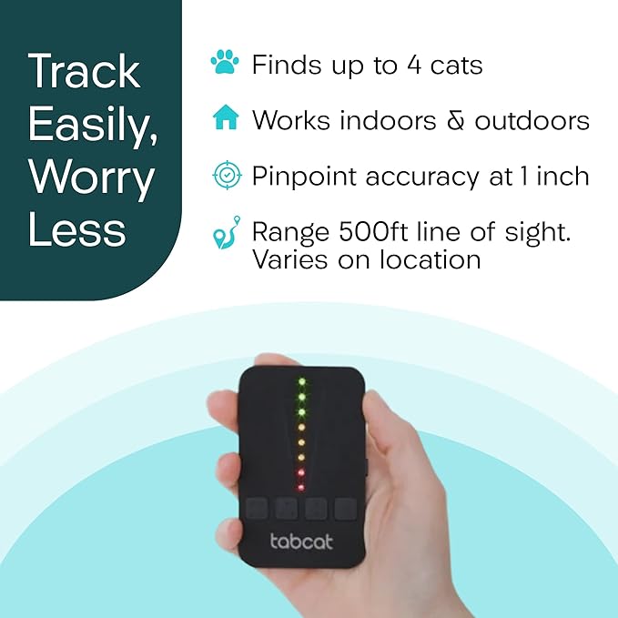 Tabcat V2 Cat & Kitten Tracker - No Monthly Subscription Fee | 2 Lightweight Homing Tags, Cases & Tracking Handset | More Accurate Than GPS | Track 2 Cats Indoors & Outdoors to 1" & 500 ft Range