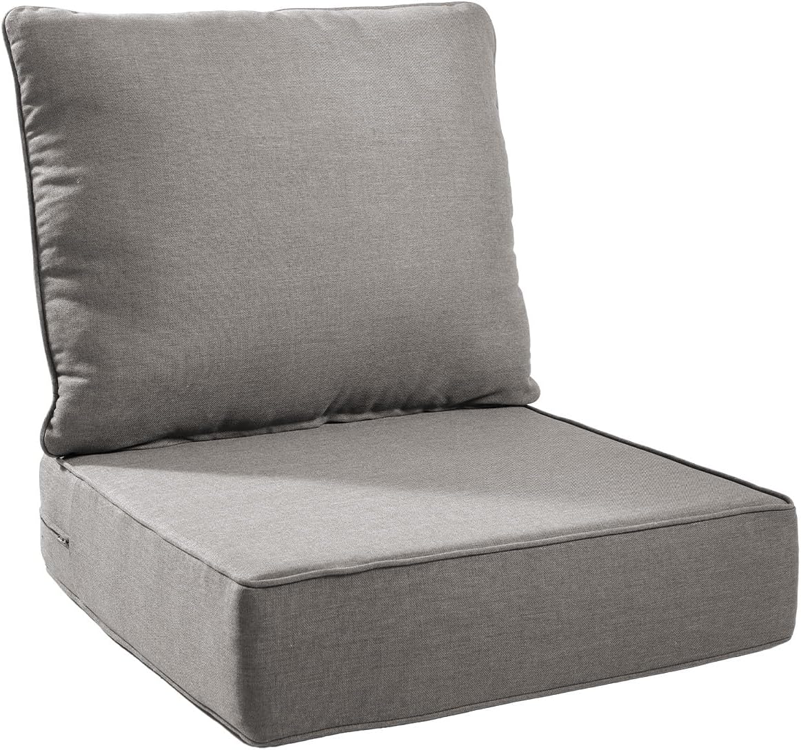 6" Thick Outdoor Chair Cushions - 22"* 24" Patio Furniture Cushions with Water Resistant & Removable Cover, 28D High Density Sponge Patio Cushion for Outdoor Furniture Couch Chair Grey