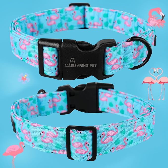 ARING PET Flamingo Dog Collar-Cute Cotton Medium Dog Collars, Adjustable Lightweight Summer Pet Collars for Small Medium Large Boy and Girl Dogs, Medium