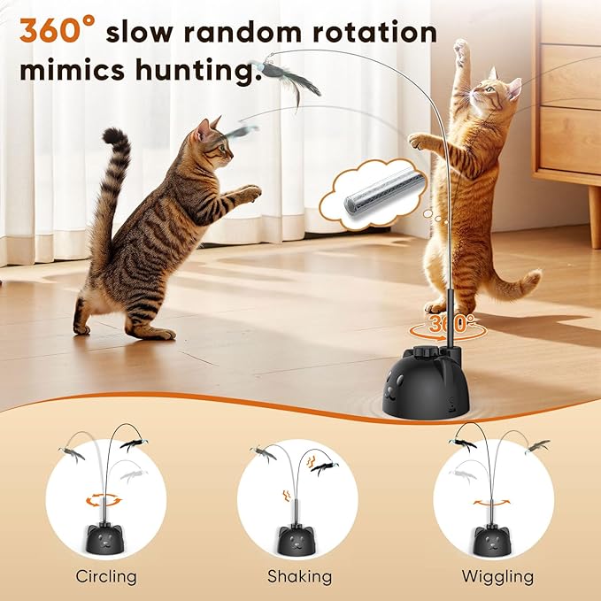 Interactive Cat Toys for Indoor Cats Automatic Electric Flying Bird Feather Cat Toy - Best Kitten & Adult Cat Enrichment Toy Stick-on Hanging Electric Kitty Toys for Bored Cats