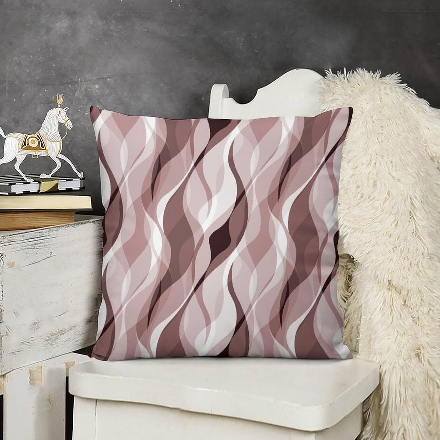 Pink Throw Pillow Covers Modern Abstract Pink and Grey Striped Decorations for Bedroom Living Room Farmhouse Sofa Pillows Bed Couch 16x16 Inch