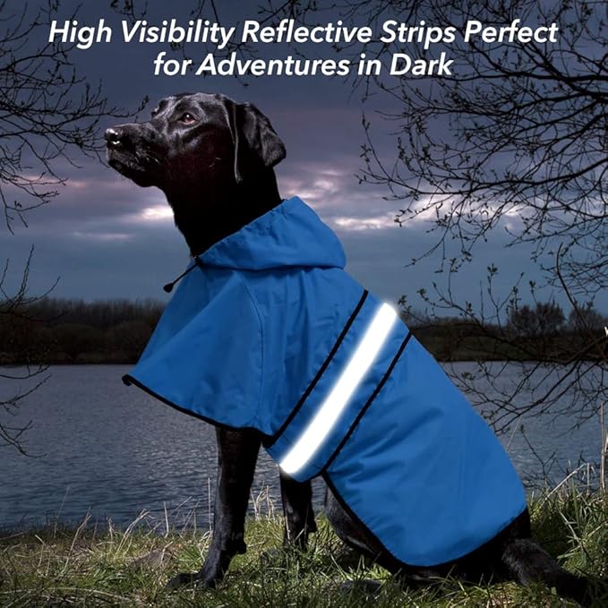 Reflective Dog Rain Coat - Waterproof Adjustable Pet Raincoat Jacket, Lightweight Hooded Dog Rain Coat Poncho for Small to X- Large Dogs and Puppies (Blue, X-Large)