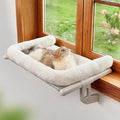 Cat Window Sill Perch with Large Bolster, Easy to Adjust & Assemble Cat Window Seat for Windowsill & Bedside, Pet Hammock Bed for Large Cats and Kittens (White, M)