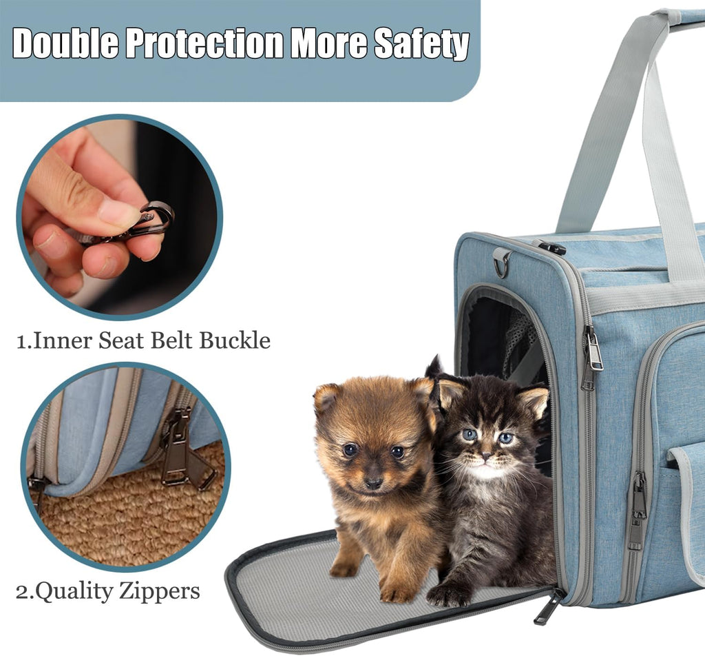 Cat Carriers Blue Soft Dogs Carrier Airline Approved Puppy Expandable Bag,Softsides,Expanded,Rabbit Bunny Pets Travel Bag Small Animals Outdoor Carry Kennel
