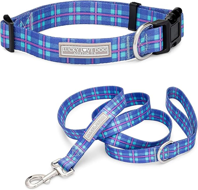 Lucky Love Dog - Adjustable Dog Collar and Leash Set with Easy Click Buckle for Small to Large Dogs, Durable, & Comfortable Collar for Male & Female Dogs, Puppies & Adult Ones - Scotty Combo, XS